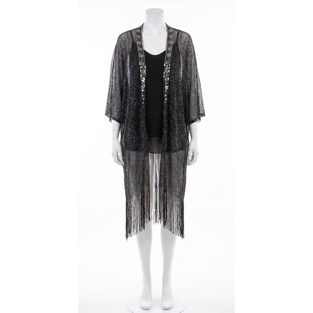 NEW GIGI MODA spiaggia open front kimono in black